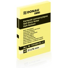 Bloczek samoprzylepny DONAU Eco, 51x76mm, 1x100 kart., jasnożółty