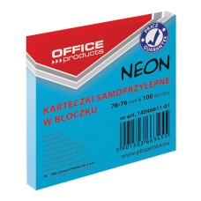 Bloczek samoprzylepny OFFICE PRODUCTS, 76X76mm, 1X100 kart., neon niebieski
