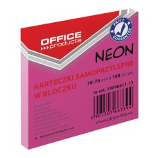 Bloczek samoprzylepny OFFICE PRODUCTS, 76X76mm, 1X100 kart.,neon różowy