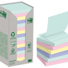 Kartecki ekologiczne samoprzylepne POST-IT 76x76, 16x100szt. pastelowe